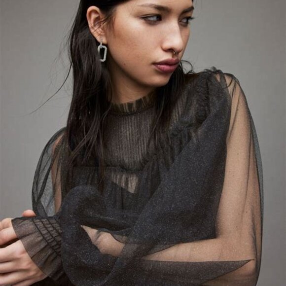 All Saints Sheer Black Blouse - Picture 2 of 10